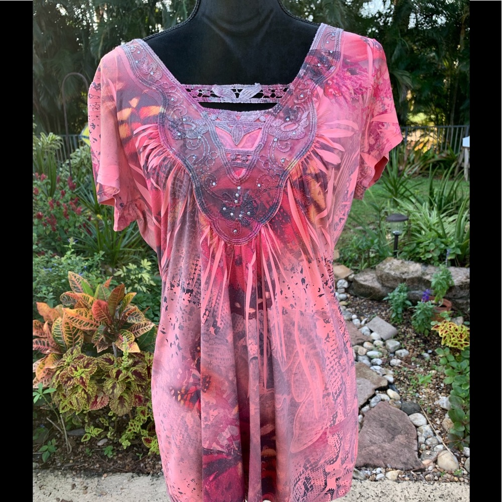 Apt 9 peach jersey tunic top